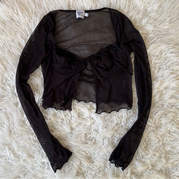 Black Mesh and Lace Princess Polly Open Front Top - Picture 1 of 4